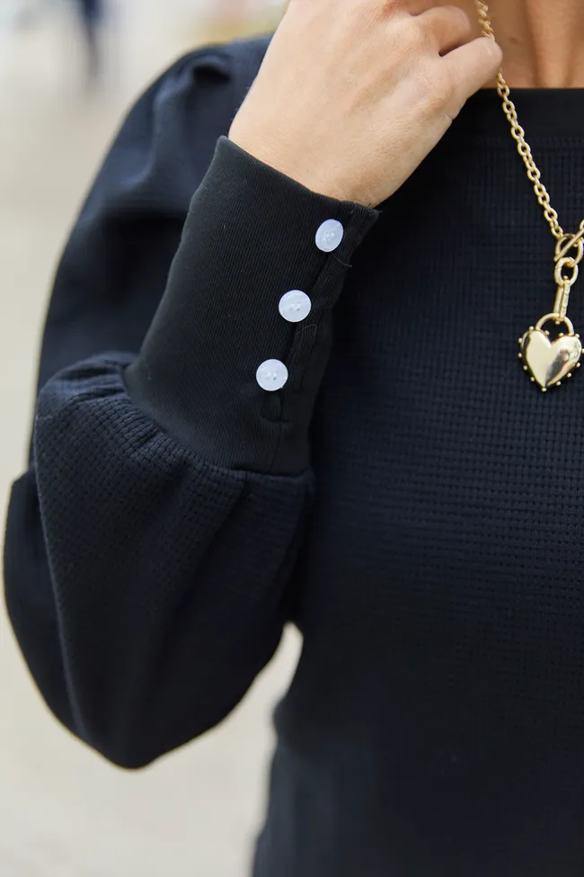 Brook Black Waffle Knit Puff Sleeve Top FINAL SALE sold by Pink Lily product image thumbnail 5