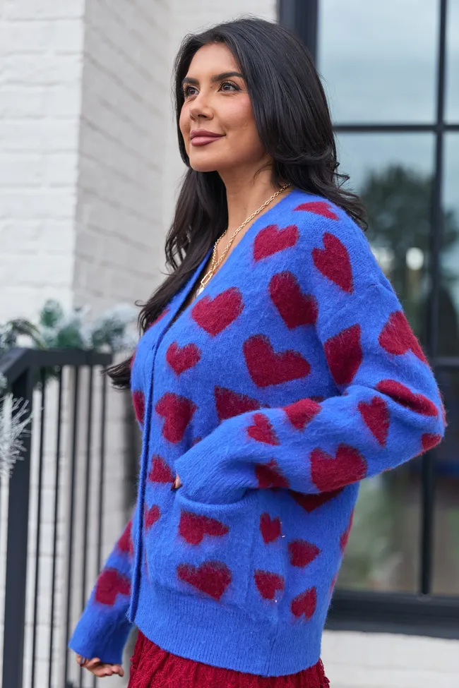 Frances Blue And Red Heart Cardigan FINAL SALE sold by Pink Lily product image thumbnail 4