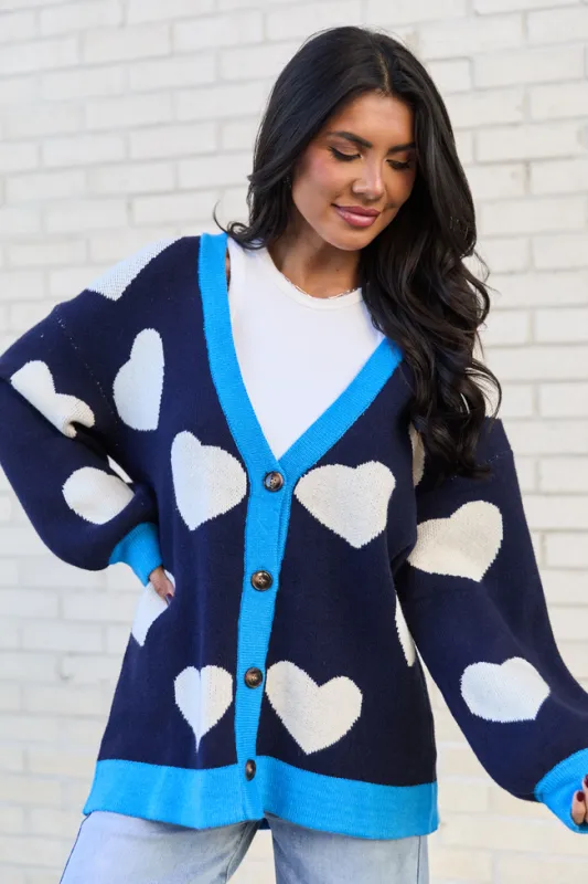 Azura Navy and White Heart Cardigan DOORBUSTER sold by Pink Lily