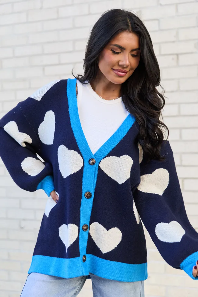 Azura Navy and White Heart Cardigan FINAL SALE sold by Pink Lily