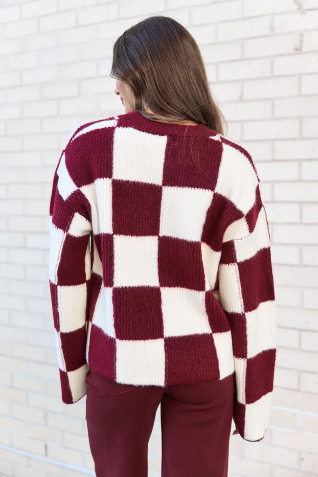 Raylee Burgundy Checkered Crewneck Sweater sold by Pink Lily product image thumbnail 5