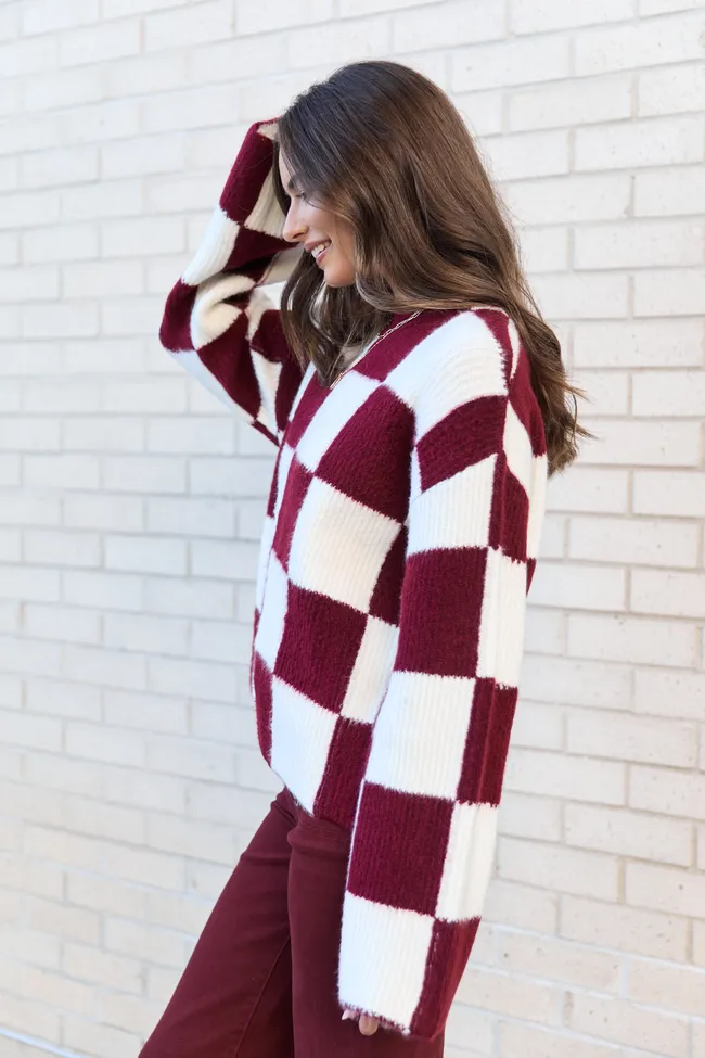 Raylee Burgundy Checkered Crewneck Sweater sold by Pink Lily product image thumbnail 4