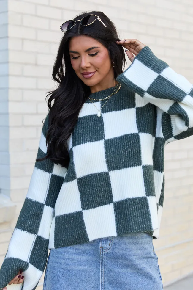 Raylee Green Checkered Crewneck Sweater sold by Pink Lily