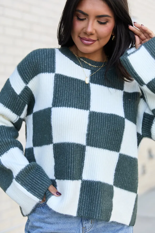 Raylee Green Checkered Crewneck Sweater sold by Pink Lily product image thumbnail 5