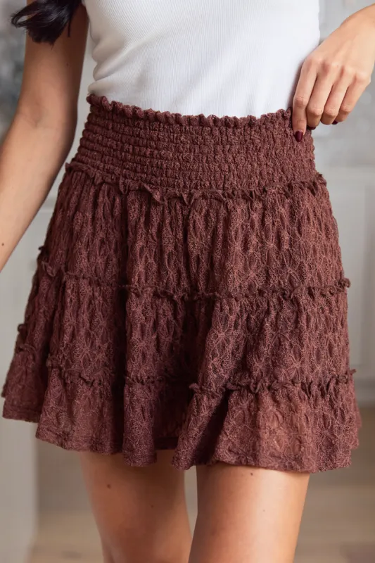 Through The Garden Brown Lace Mini Skort sold by Pink Lily