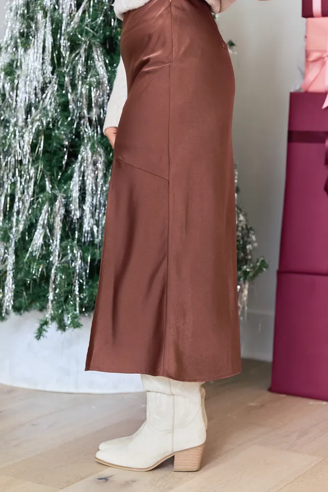 Lumi Brown Satin Slit Maxi Skirt sold by Pink Lily product image thumbnail 3