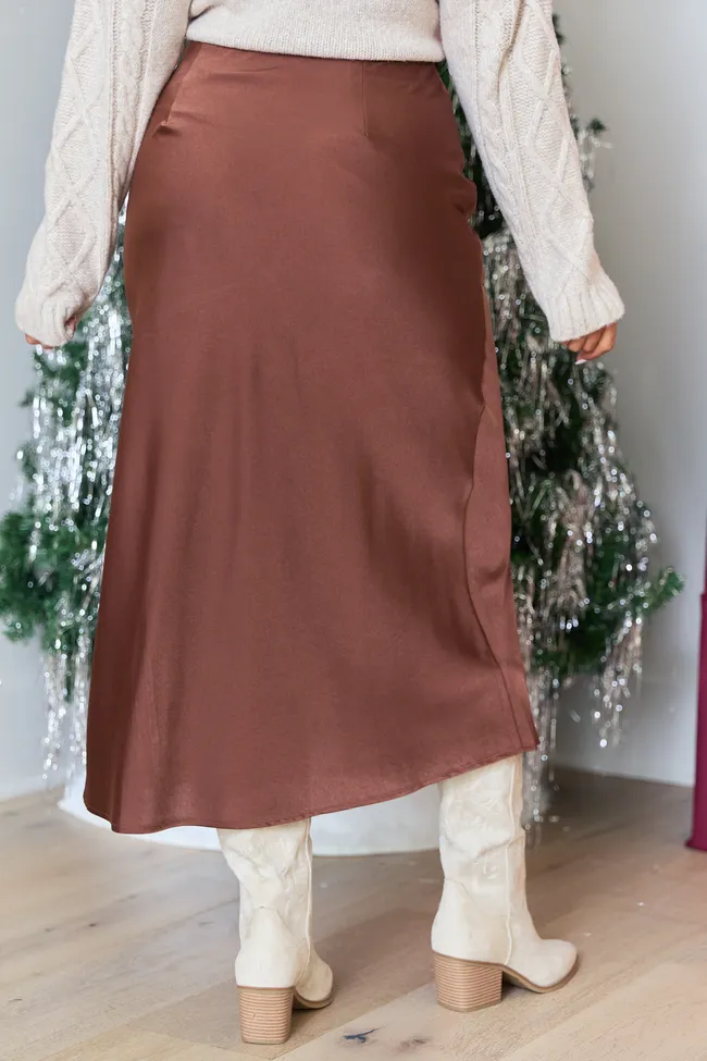 Lumi Brown Satin Slit Maxi Skirt sold by Pink Lily product image thumbnail 4