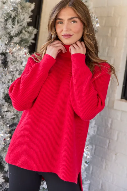 Jameson Red Turtleneck Sweater sold by Pink Lily