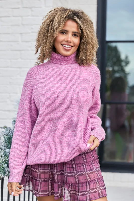 Jameson Heathered Magenta Turtleneck Sweater sold by Pink Lily