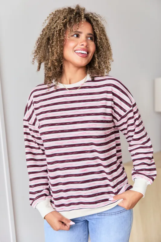 Stevie Pink And Purple Stripe Crewneck Sweater sold by Pink Lily
