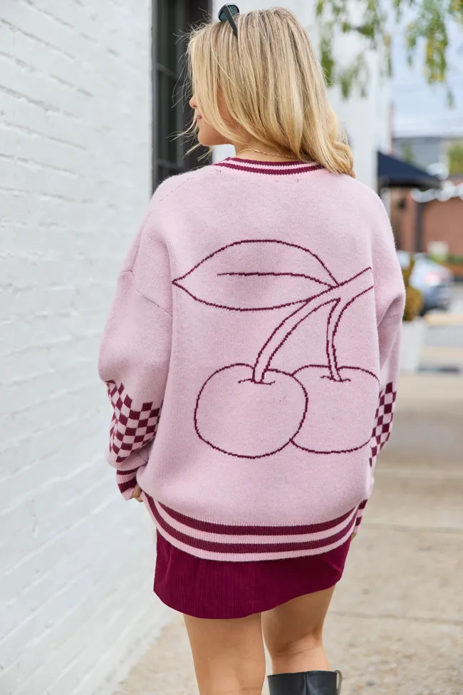 Maeve Pink And Burgundy Cherry Checkered Cardigan SALE sold by Pink Lily product image thumbnail 2
