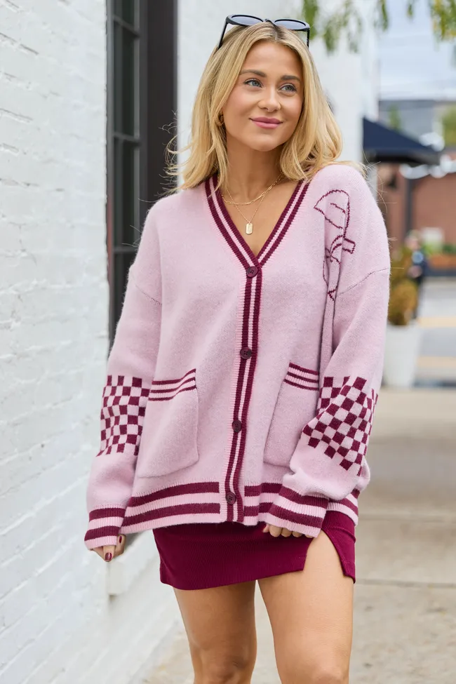 Maeve Pink And Burgundy Cherry Checkered Cardigan SALE sold by Pink Lily product image thumbnail 4
