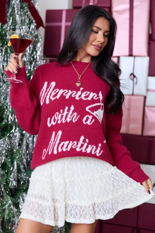Merrier With A Martini Crewneck Sweater sold by Pink Lily