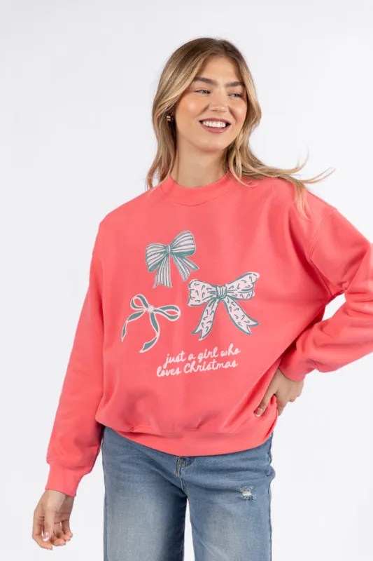 Just A Girl Who Loves Christmas Light Red Graphic Sweatshirt sold by Pink Lily