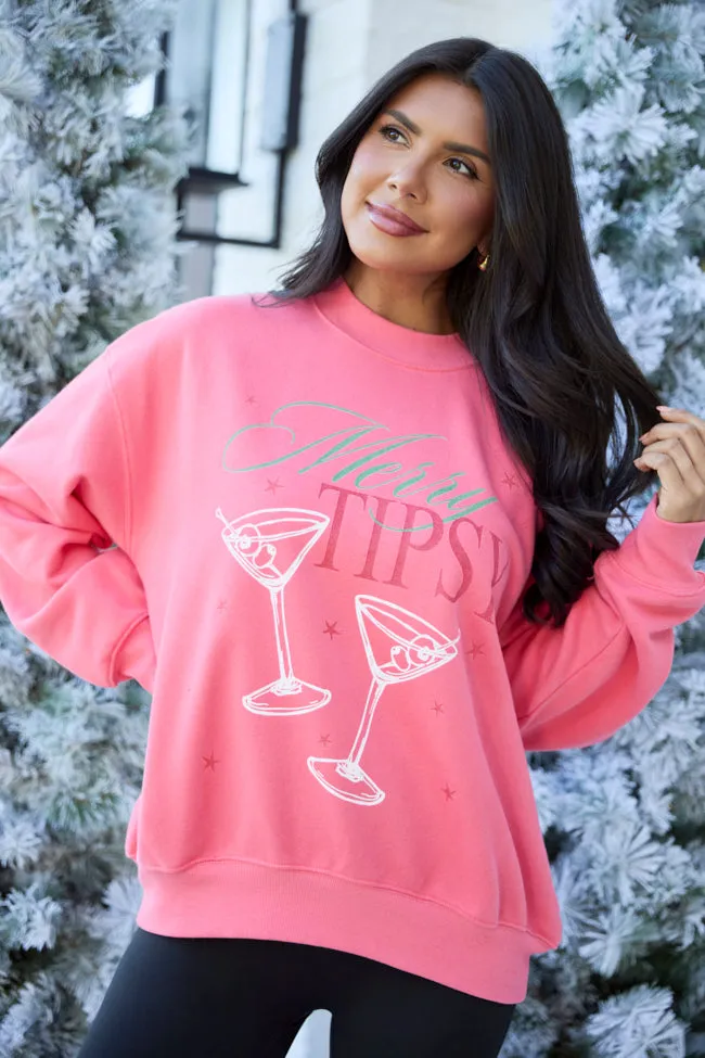 Merry Tipsy Light Red Graphic Sweatshirt sold by Pink Lily product image thumbnail 3