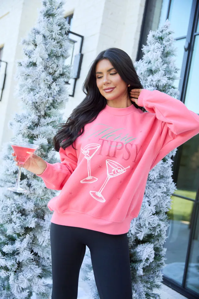 Merry Tipsy Light Red Graphic Sweatshirt sold by Pink Lily product image thumbnail 5