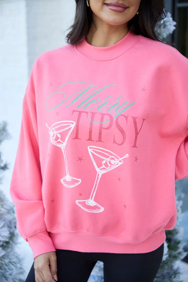 Merry Tipsy Light Red Graphic Sweatshirt sold by Pink Lily product image thumbnail 2