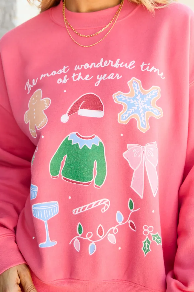 It's The Most Wonderful Time Of The Year Light Red Graphic Sweatshirt sold by Pink Lily product image thumbnail 2