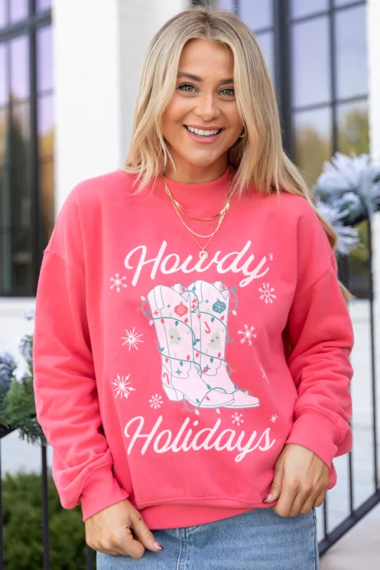Howdy Holidays Light Red Graphic Sweatshirt sold by Pink Lily