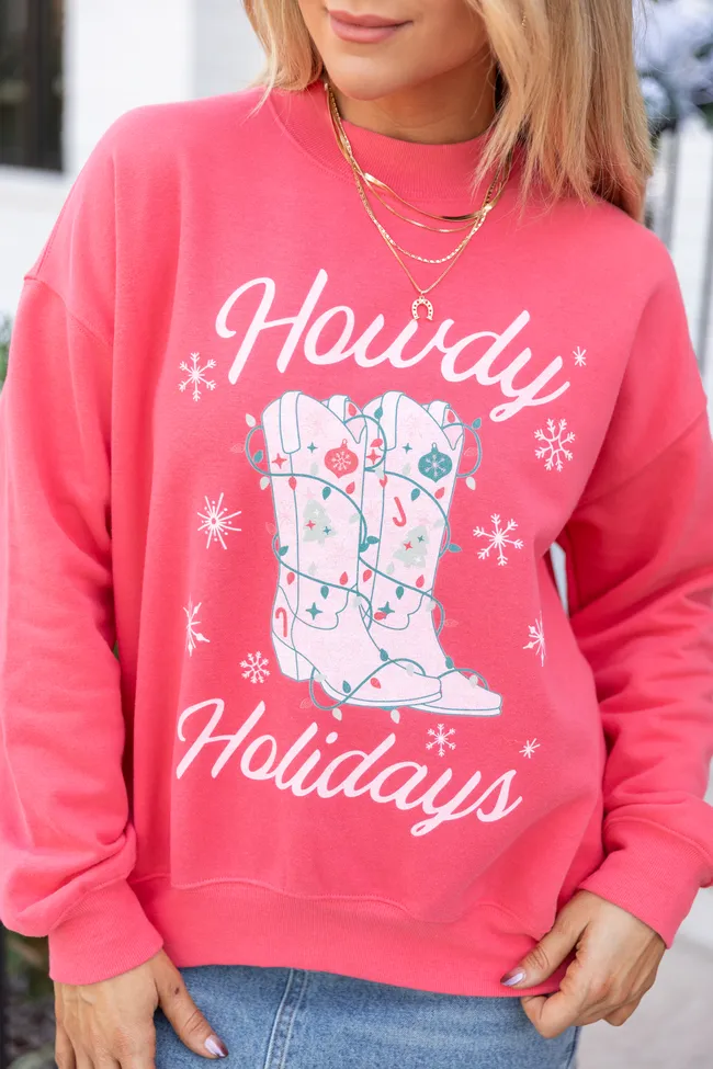 Howdy Holidays Light Red Graphic Sweatshirt sold by Pink Lily product image thumbnail 2