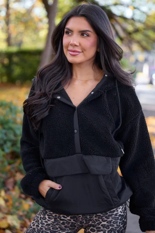 Belinda Black Fleece Pullover Jacket sold by Pink Lily
