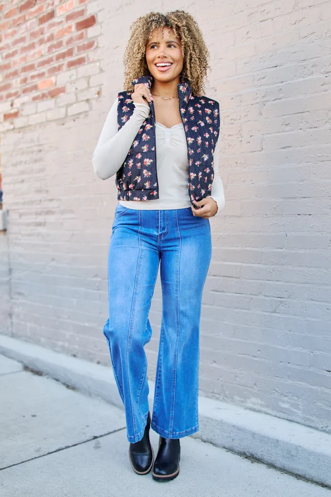 Janice Black Floral Print Puffer Vest FINAL SALE sold by Pink Lily product image thumbnail 2