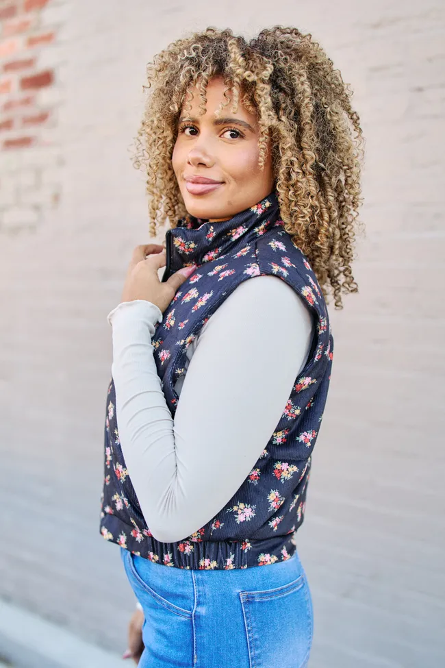 Janice Black Floral Print Puffer Vest FINAL SALE sold by Pink Lily product image thumbnail 4