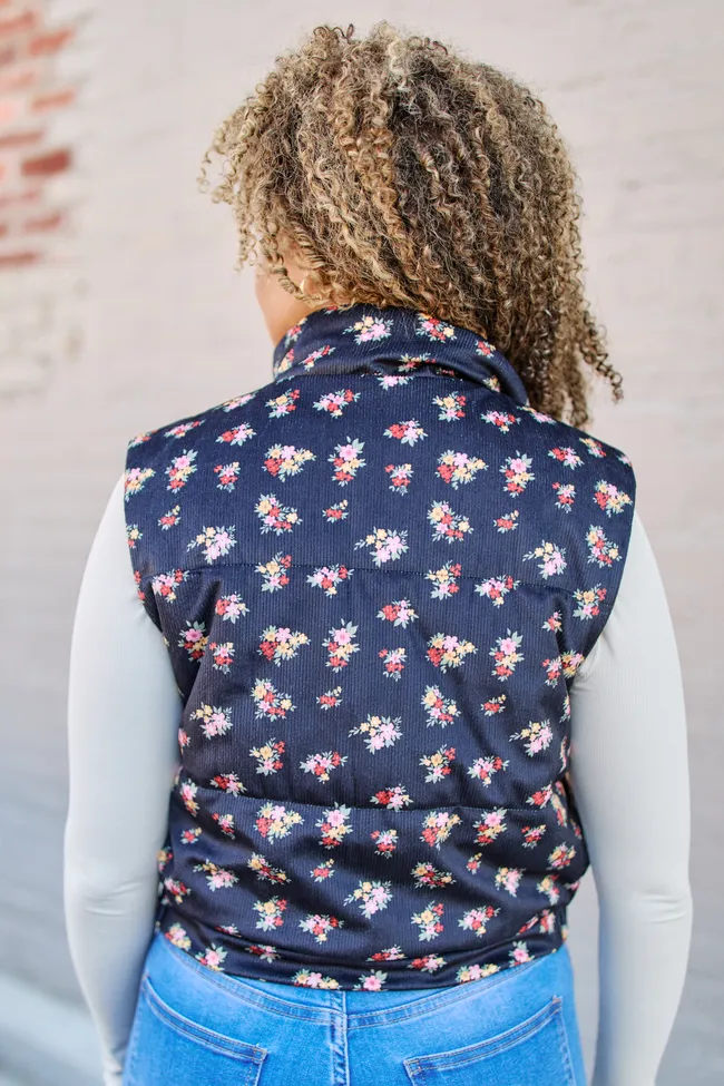 Janice Black Floral Print Puffer Vest FINAL SALE sold by Pink Lily product image thumbnail 5