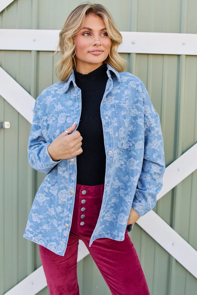 Alea Floral Denim Button Down Shirt sold by Pink Lily