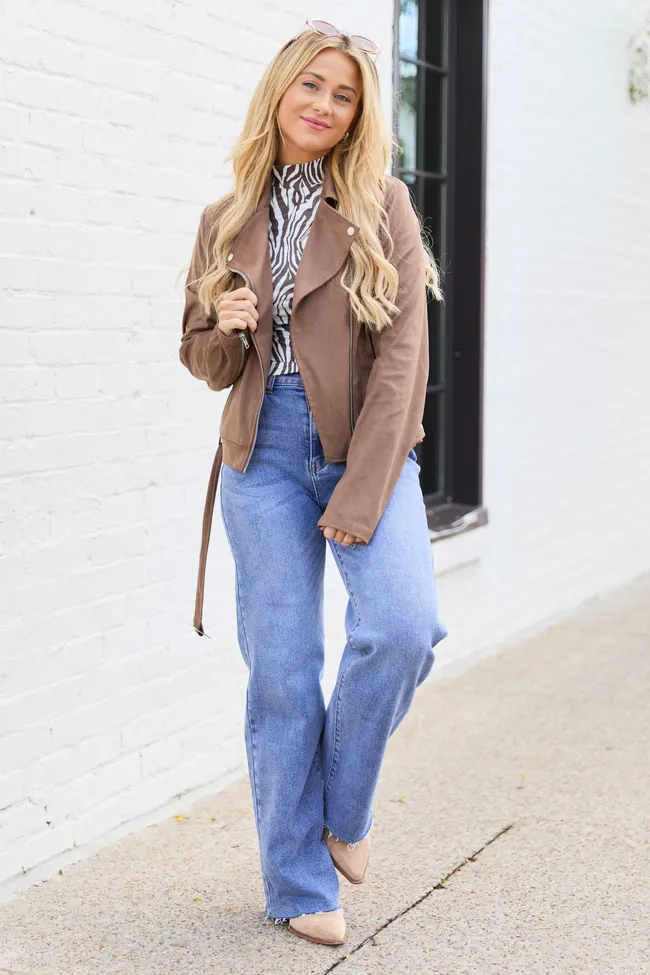 Elodie Cocoa Faux Suede Moto Jacket FINAL SALE sold by Pink Lily product image thumbnail 2