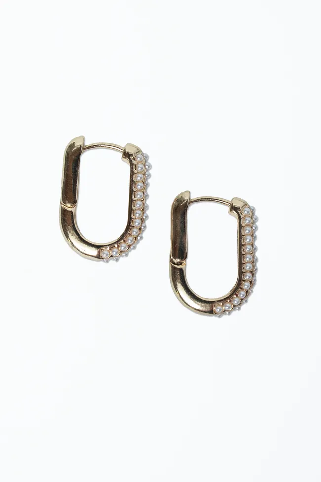 Nia Pearl Pave Huggie Earrings sold by Pink Lily