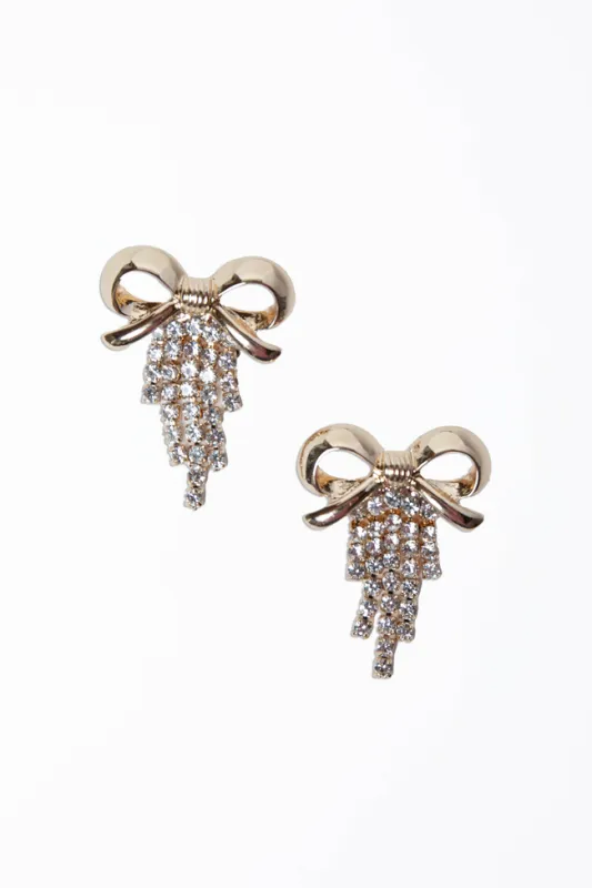 Kaybree Gold Bow Chandelier Earrings sold by Pink Lily