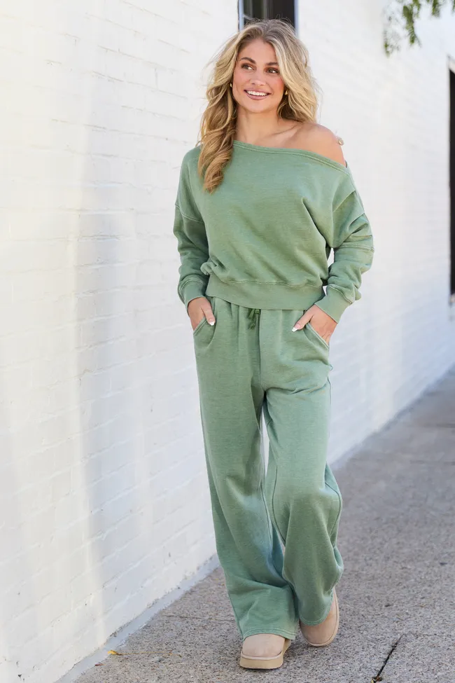 Learn As You Go Moss Off The Shoulder Sweatshirt FINAL SALE sold by Pink Lily product image thumbnail 2