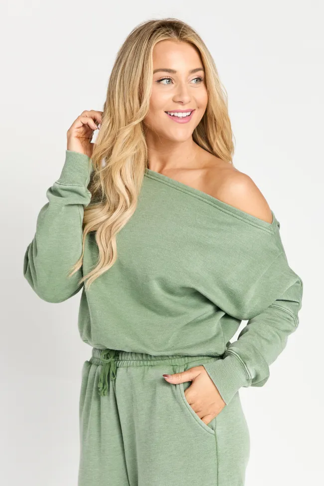 Learn As You Go Moss Off The Shoulder Sweatshirt FINAL SALE sold by Pink Lily product image thumbnail 5
