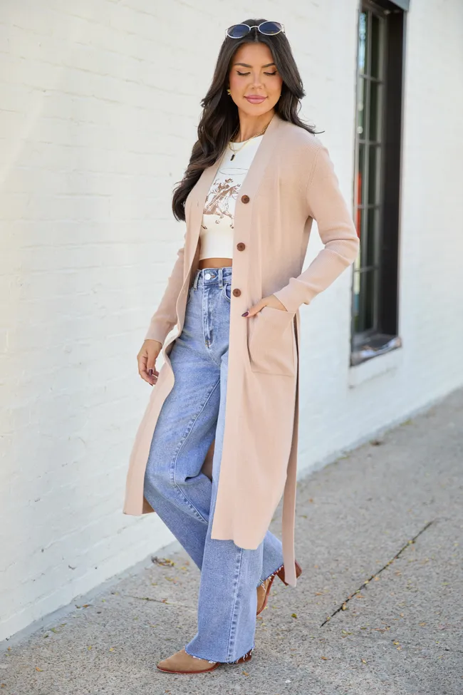 Norah Taupe Button Down With Tie Long Cardigan SALE sold by Pink Lily product image thumbnail 3