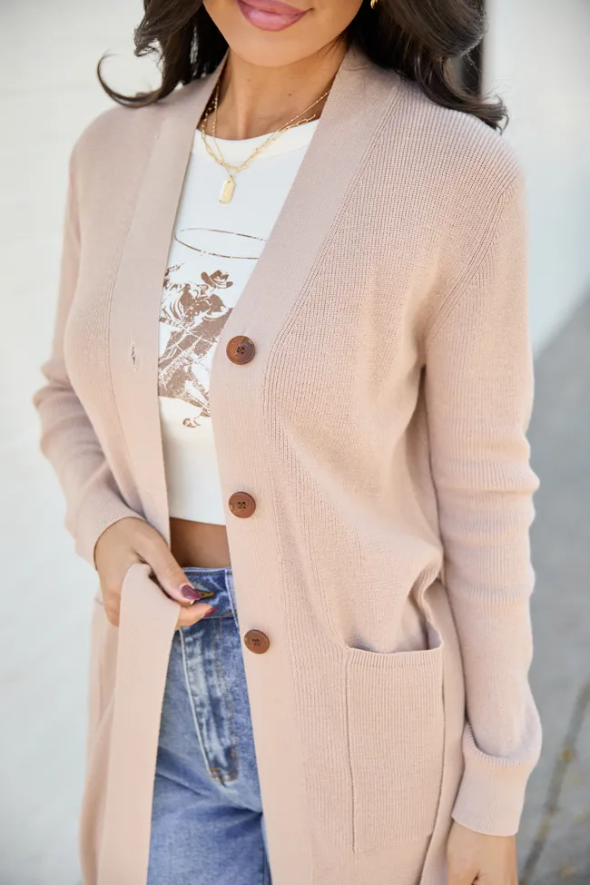Norah Taupe Button Down With Tie Long Cardigan SALE sold by Pink Lily product image thumbnail 5