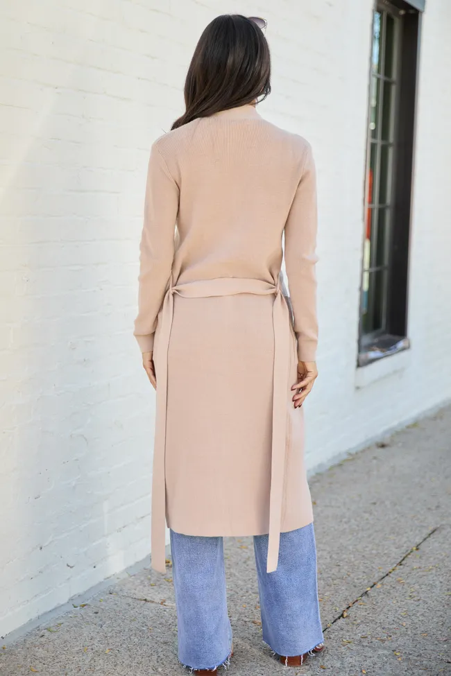 Norah Taupe Button Down With Tie Long Cardigan SALE sold by Pink Lily product image thumbnail 4