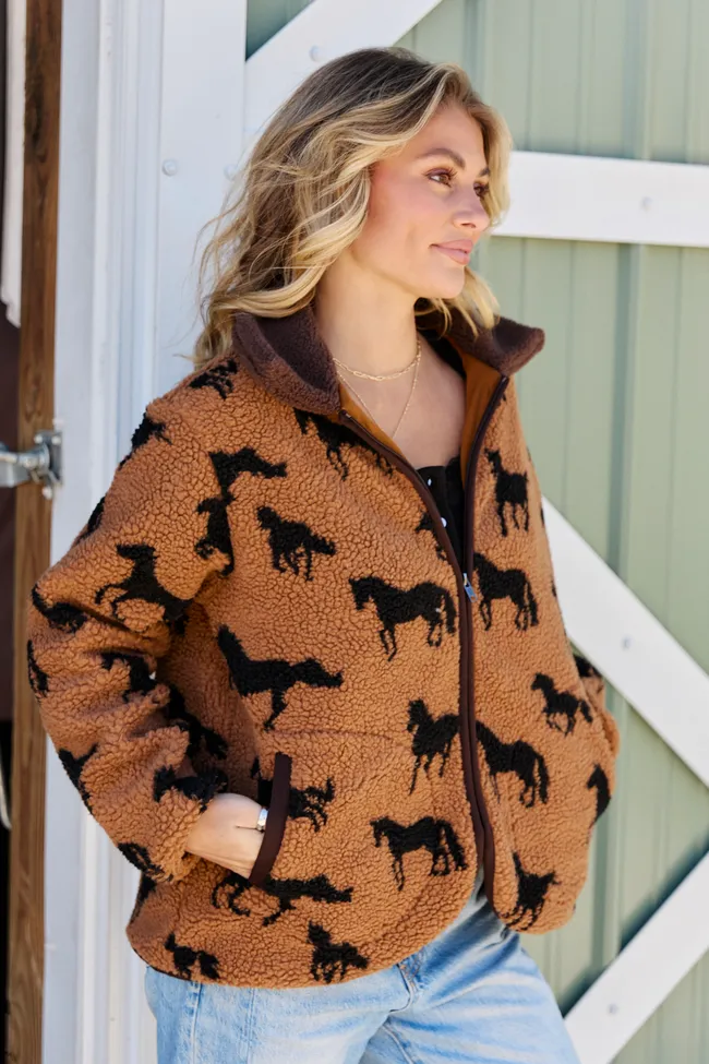 Liberty Brown Horse Sherpa Zip Up Jacket sold by Pink Lily product image thumbnail 4