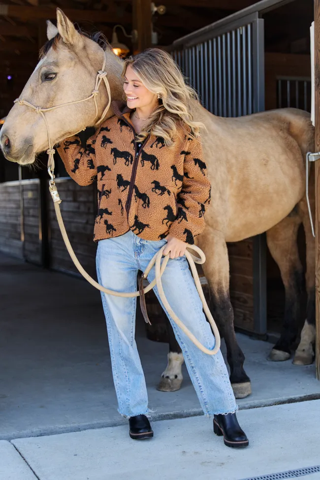 Liberty Brown Horse Sherpa Zip Up Jacket sold by Pink Lily product image thumbnail 3