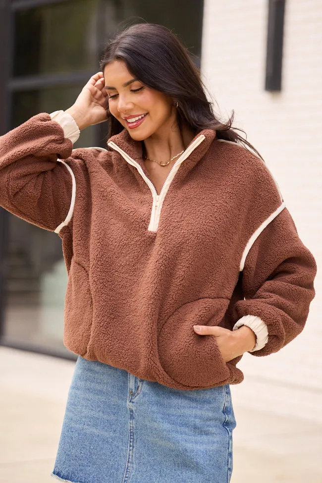 Lacey Brown Half Zip Sherpa Pullover FINAL SALE sold by Pink Lily