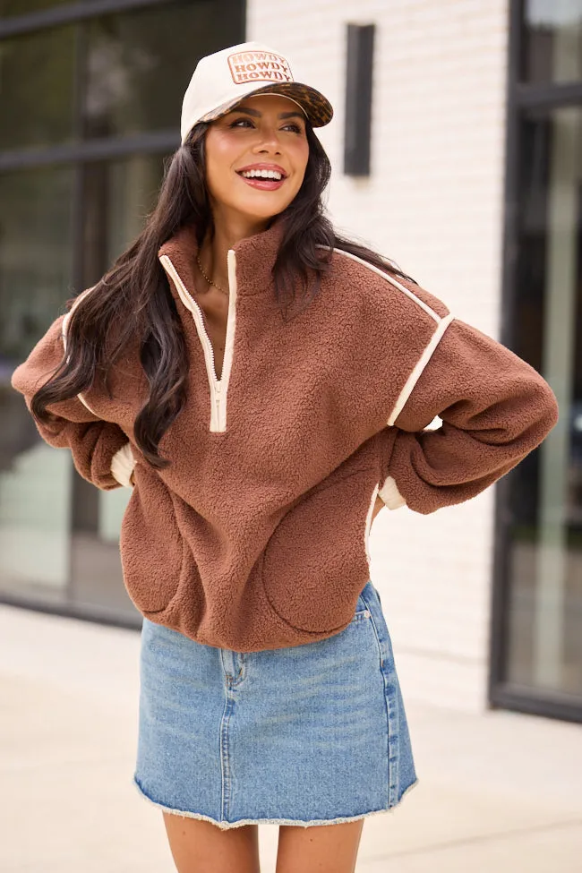 Lacey Brown Half Zip Sherpa Pullover FINAL SALE sold by Pink Lily product image thumbnail 3