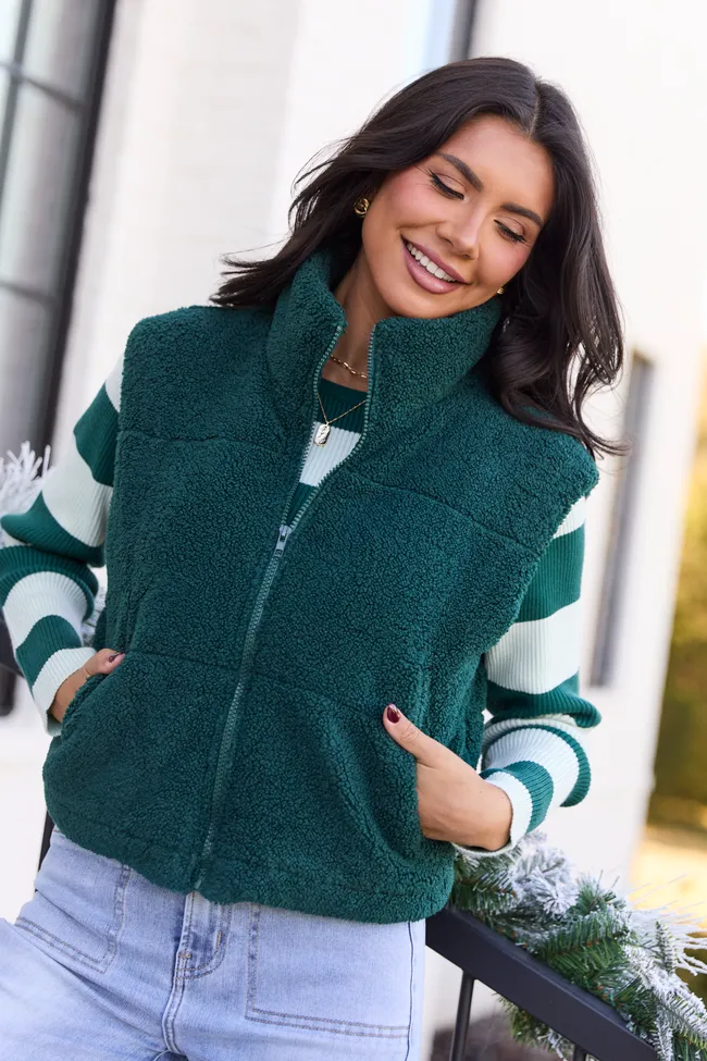Bunny Forest Green Sherpa Zip Vest FINAL SALE sold by Pink Lily