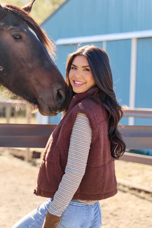 Bunny Brown Sherpa Zip Vest sold by Pink Lily