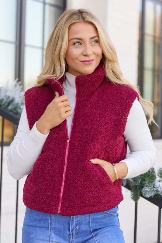Bunny Red Sherpa Zip Vest sold by Pink Lily