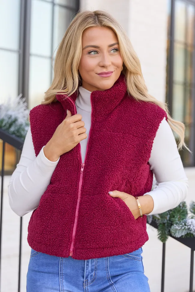 Bunny Red Sherpa Zip Vest FINAL SALE sold by Pink Lily