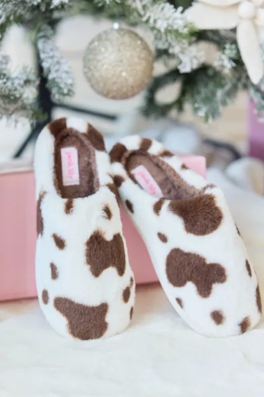 Lucila Cow Print Slippers DOORBUSTER sold by Pink Lily