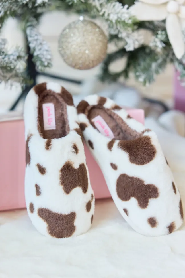 Lucila Cow Print Slippers sold by Pink Lily