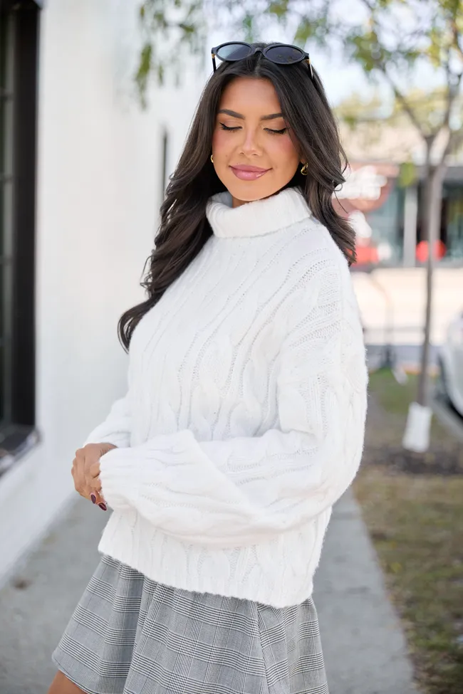 Vivienne Winter White Cable Knit Turtleneck Sweater DOORBUSTER sold by Pink Lily product image thumbnail 3