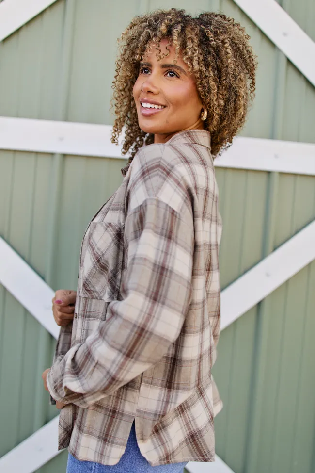 Rory Cream And Taupe Plaid Flannel Top DOORBUSTER sold by Pink Lily product image thumbnail 3