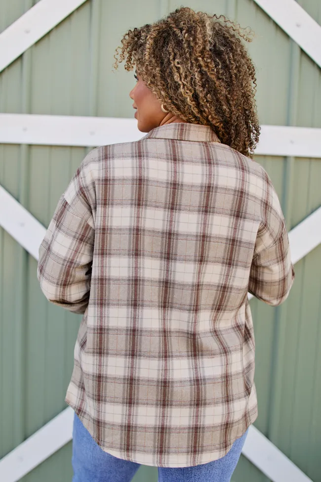 Rory Cream And Taupe Plaid Flannel Top DOORBUSTER sold by Pink Lily product image thumbnail 4